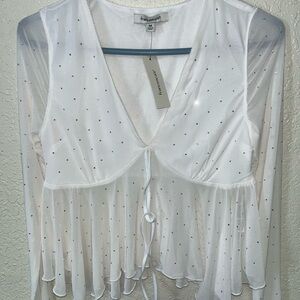 Francesca's Collections White Sheer Rhinestone Tie-Front Blouse